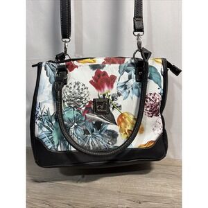 Stone Mountain Black White Floral Purse Cross Body Handle Tote Bag
